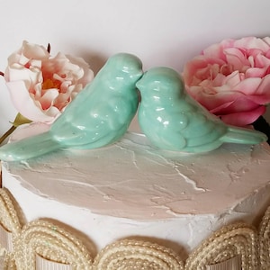 Aqua mint Love Birds Wedding Cake Topper Wedding Ceramic Birds Home Decor Wedding Favors image 1