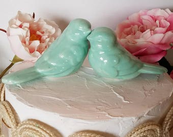 Aqua mint Love Birds Wedding Cake Topper Wedding Ceramic Birds Home Decor Wedding Favors