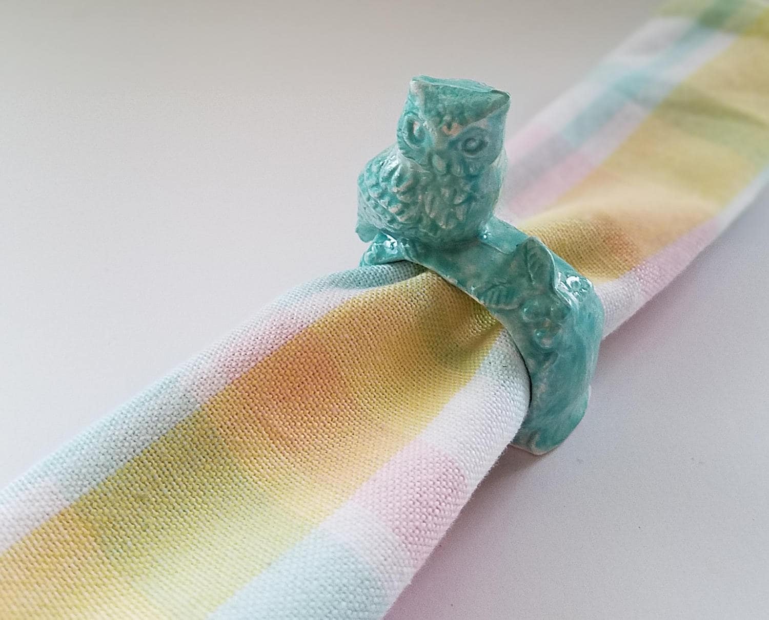 Owl Napkin Rings Tea Party Napkin Rings Ceramic Spring Time Party Aqua Place Setting Tea parties Easter Party Kitchen Home