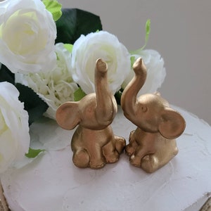 Gold Elephant Wedding Cake Toppers Ceramic/Jungle themed Wedding/Elephant Love Animals/Anniversary Keepsake/Gift In Stock Ready To Ship 画像 2