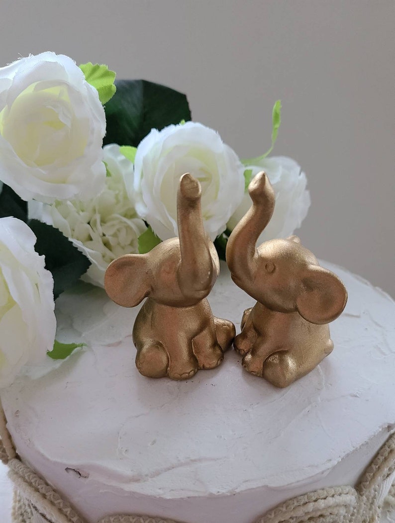 Gold Elephant Wedding Cake Toppers Ceramic/Jungle themed Wedding/Elephant Love Animals/Anniversary Keepsake/Gift In Stock Ready To Ship 画像 2