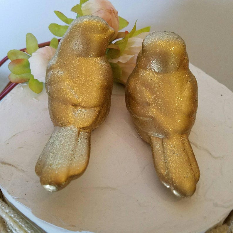 Wedding Cake Topper Glitter and Gold Love Birds Gold Glitter Birds Home Decor Ceramic Vintage Love Bird Design image 3