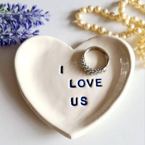 Heart Shaped Trinket Dish/ Valentine Gift Dish /I Love Us /Wedding Engagement/ Heart Shaped Dish /Jewelry Dish Bridesmaid Gift