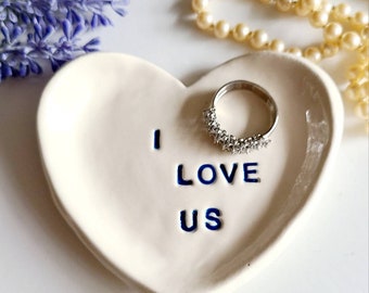 Heart Shaped Trinket Dish/ Valentine Gift Dish /I Love Us /Wedding Engagement/ Heart Shaped Dish /Jewelry Dish Bridesmaid Gift