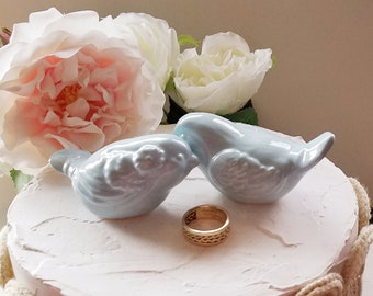 Love Birds/Dusty Blue With Flower/Love Birds With Flower/Wedding Cake Topper /Vintage Design /Ceramic /Wedding Keepsake