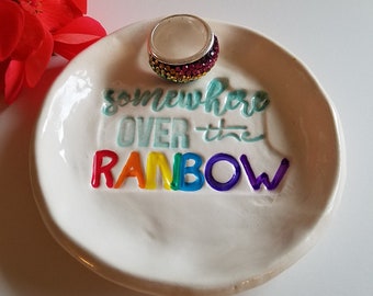 Trinket Dish Rainbow Wedding Dish Ceramic Rainbow Design High Gloss Finish Jewelry Storage Gay Pride Home Decor Wedding Dish Ready to Ship