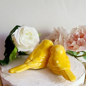 Yellow Love Birds/Wedding Cake Topper/Yellow Wedding Cake/Ceramic Bird/Home Decor Wedding Favors Wedding Keepsake