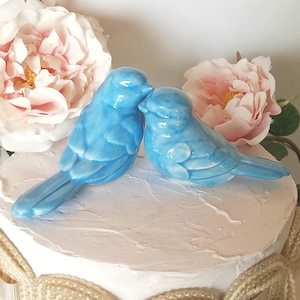 Blue Love Birds Wedding Cake Topper Sky Blue Wedding Cake Ceramic Bird Home Decor Wedding Favors Wedding Keepsake