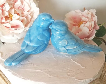 Blue Love Birds Wedding Cake Topper Sky Blue Wedding Cake Ceramic Bird Home Decor Wedding Favors Wedding Keepsake