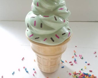 Ceramic Ice Cream Scoop Wavy Cone with Sprinkles Trinket Box Dish Dessert Gift Bakery Gift Nursery Decor Ice Cream Gift Soft Serve Design