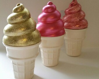 Ice Cream Cone Ceramic Soft Serve in Gold With Glitter Trinket Box Storage Box Personalized Gift Birthday Gift Dessert Box Ice Cream Store