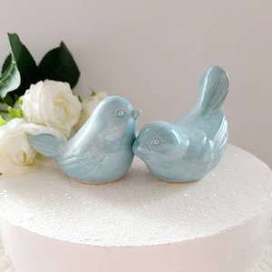 Wedding Cake Love Birds Topper/Large Dusty Blue/Birds Elegant Ceramic/Wedding Favors Available With Crowns/