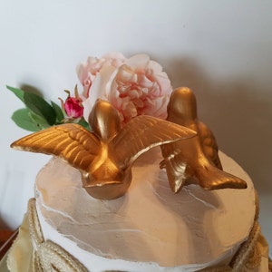 Wedding Cake Topper Gold Bird Cake Gold Love Birds Ceramic In Stock Ready To Ship Bird Home Decor Vintage Design Gold image 2