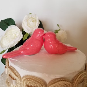 Coral Love Birds Coral Wedding Cake Topper Coral Wedding Ceramic Birds Home Decor Wedding Favors