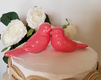 Coral Love Birds Coral Wedding Cake Topper Coral Wedding Ceramic Birds Home Decor Wedding Favors