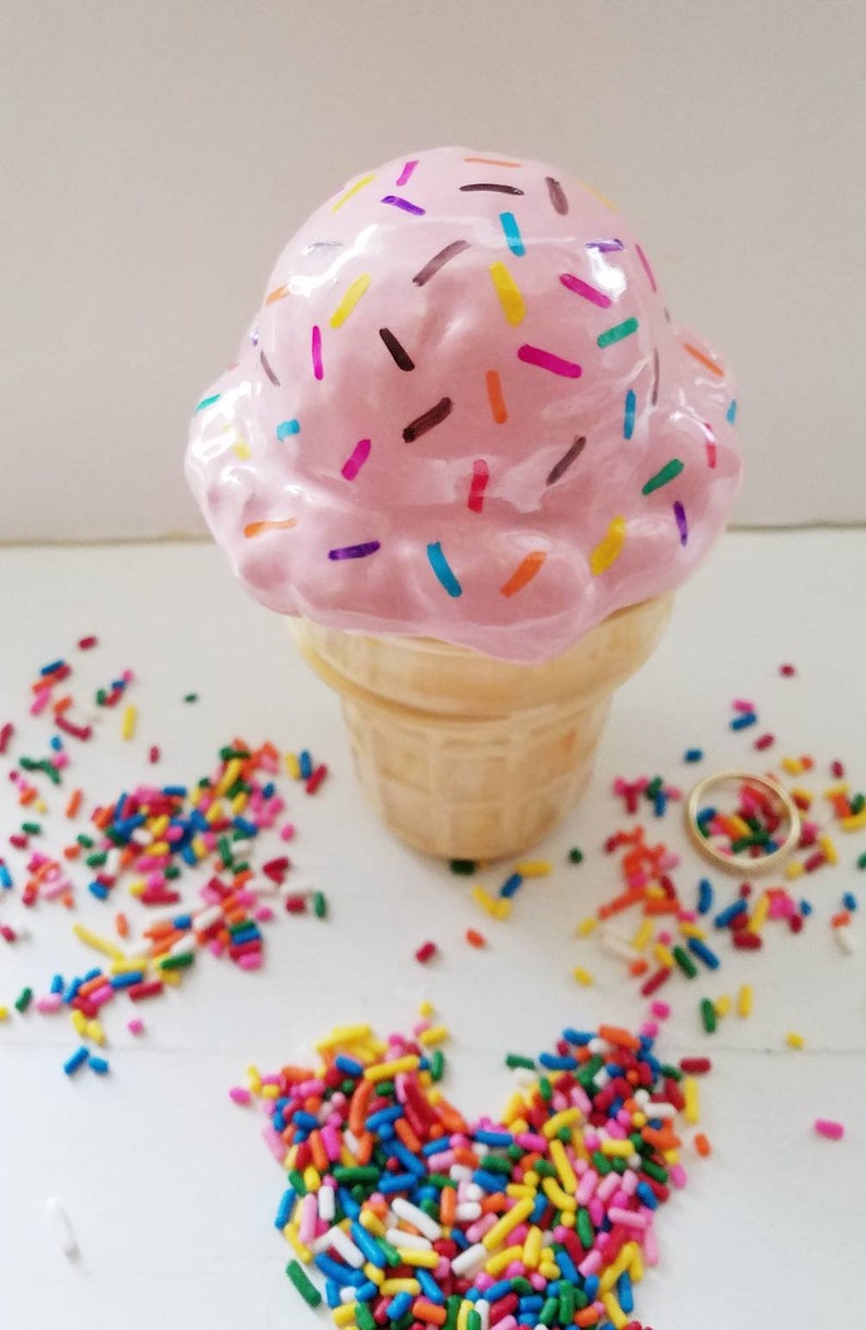 Ceramic Ice Cream Scoop Chunky Cone With Sprinkles Trinket Box Etsy