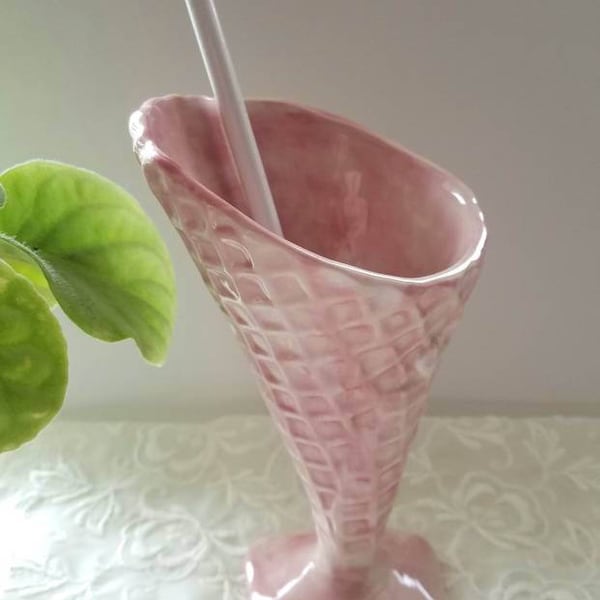 Ice Cream Waffle Cone Cup/Tall Serving Dish/Ceramic Ice Cream Cone In Stock Ready to Ship/Party Dish