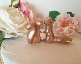 Rose Gold Squirrels Wedding Cake Topper In Stock Ceramic Squirrels in Love Anniversary Gift Country Home Decor Ceramic Vintage Design