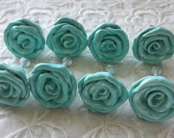 Aqua Rose Knobs Hardware 2"  Drawer Pulls Large Size Beach Home Decor Aqua Home Decor Aqua Nursery Knobs Price is For One Knob