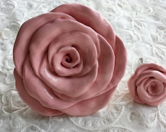 Rose Knobs Hardware 3" Extra Large Pink Rose Flower Knobs Price is For One Ceramic Kitchen or Nursery Cabinet Hardware Returns not Accepted