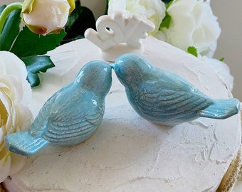 Wedding Cake Topper/Light Turquoise Love Birds Elegant Ceramic With Love Sign Blue/Wedding Love Birds Available With Crowns