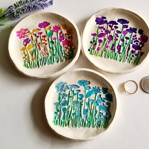 Trinket Dish With Flowers/Jewelry Storage/Floral Design/Mother's Day Gift/Flower Bouquet Ceramic Dish/Spring Flowers/Price is For One Dish