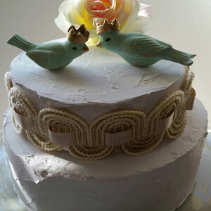 Bird Cake Topper Mint Color Love Birds Wedding Birds With Crowns Vintage Ceramic Home Decor Bird Home Decor