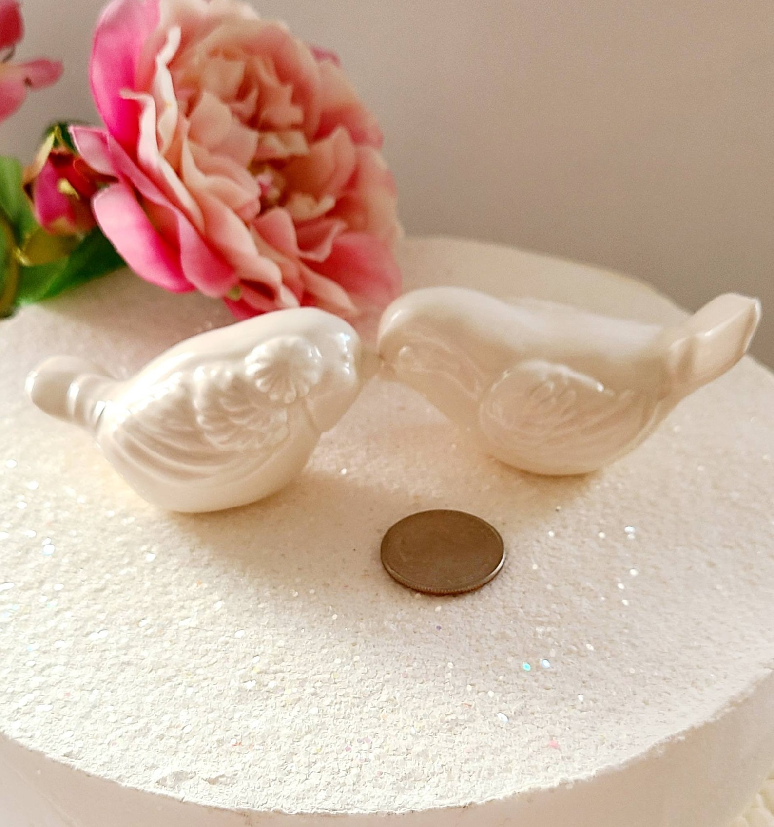 Ceramic Love Birds Wedding Cake Topper: White Keepsake, Original Design