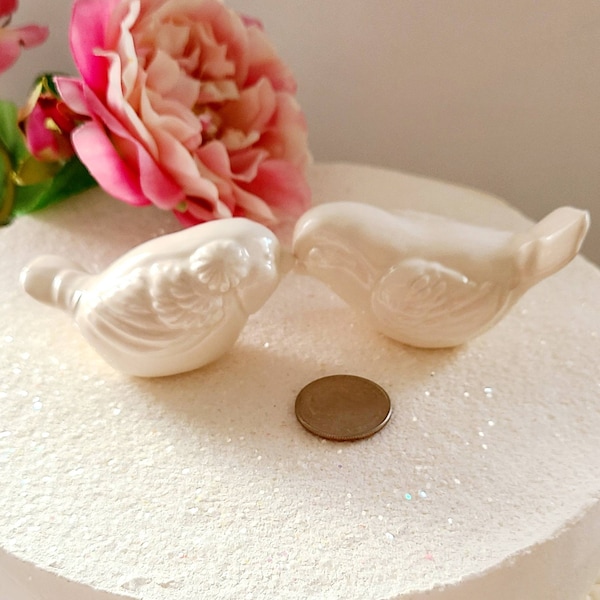 Ceramic Love Birds Wedding Cake Topper Eggshell/White Keepsake, Original Design