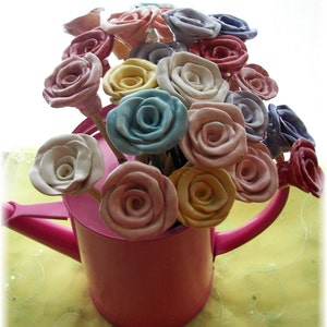 Ceramic Flowers Roses/12 On Stem Bouquet/Alternative Garden/Mothers&#39; Day Gift/Home Decor/Spring Colors/1 Dozen/Birthday Gift/Teacher Gift