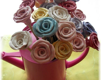 Ceramic Flowers Roses/12 On Stem Bouquet/Alternative Garden/Mothers' Day Gift/Home Decor/Spring Colors/1 Dozen/Birthday Gift/Teacher Gift