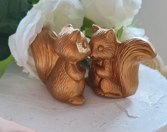 Squirrels Venetian Gold /Wedding Cake Topper /Ceramic Squirrels in Love/ Anniversary Gift Keepsake/ Vintage Design