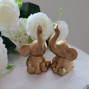 Gold Elephant Wedding Cake Toppers Ceramic/Jungle themed Wedding/Elephant Love Animals/Anniversary Keepsake/Gift In Stock Ready To Ship 画像 3