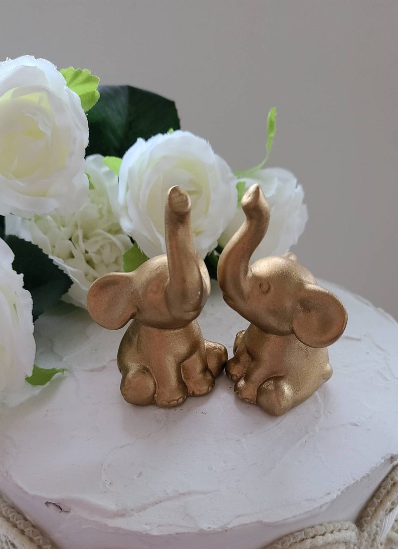 Gold Elephant Wedding Cake Toppers Ceramic/Jungle themed Wedding/Elephant Love Animals/Anniversary Keepsake/Gift In Stock Ready To Ship 画像 3