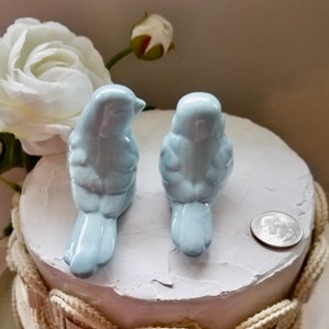 Wedding Cake Topper Dusty Blue Love Birds Elegant Ceramic Home Decor Wedding Favors Available With Crowns Returns Not Accepted image 4