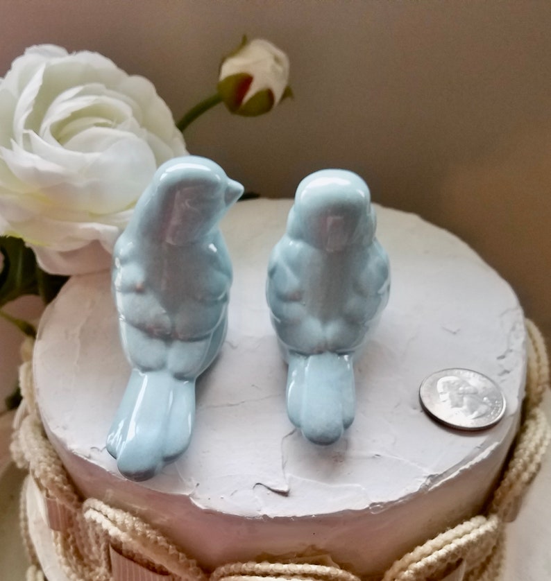 Wedding Cake Topper Dusty Blue Love Birds Elegant Ceramic Home Decor Wedding Favors Available With Crowns Returns Not Accepted image 4