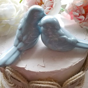 Wedding Cake Topper Dusty Blue Love Birds Elegant Ceramic Home Decor Wedding Favors Available With Crowns Returns Not Accepted image 3
