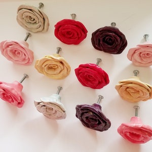 Rose Drawer Flowers Knobs 1.5 Inches to 4 Inches Hardware Any Color Available Ceramic Kitchen Nursery No Lead Price is For One image 2