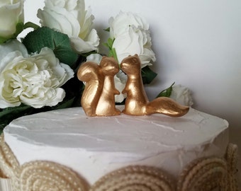 Wedding Cake Topper Squirrels Ceramic Gold in Love Animals Home Decor Ceramic Vintage Design Anniversary Gift In Stock Ready To Ship