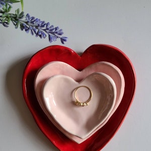 Ceramic Heart Shaped Dishes/Valentine Hearts/Handmade Three Nesting Dishes/Trinket Dish/Jewelry Dish/Tea Holder Gift Set
