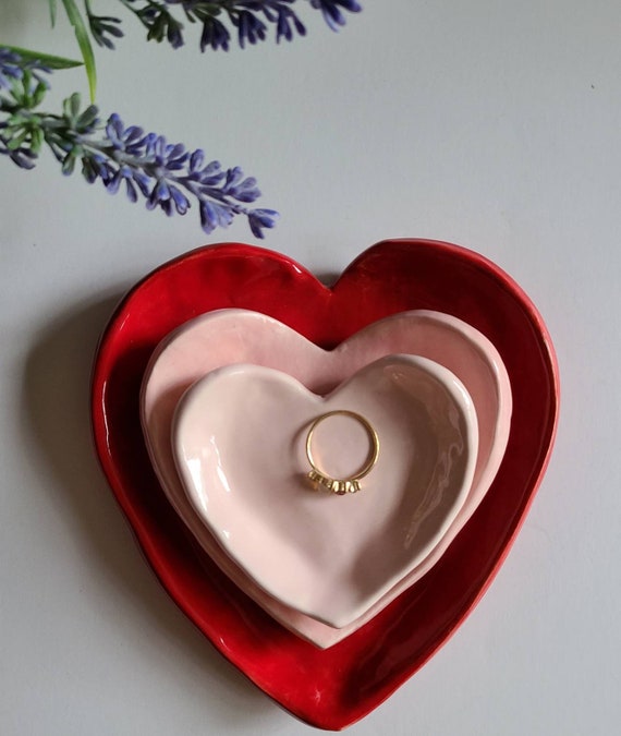 Ceramica en forma de corazon Corazones de San Valentin verdes suaves Juego de regalo verde y