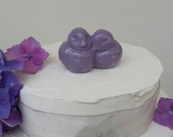 Lavender Love Birds/Wedding Cake Topper/Love Birds Hugging/Ceramic Wedding Cake Topper