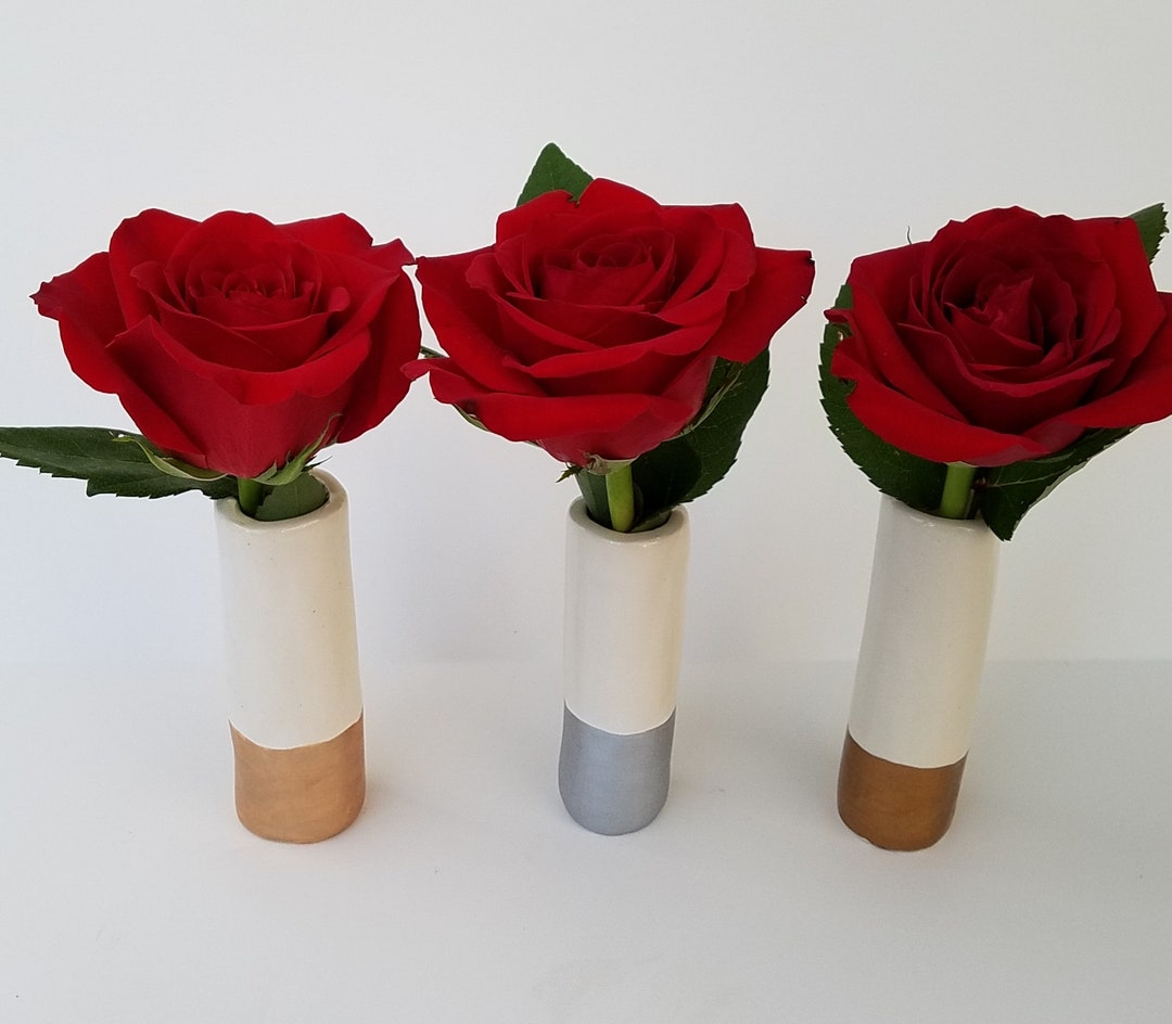 Ceramic Bud Vase Minimalist Metallic Small Vase Handmade Design Gift ...