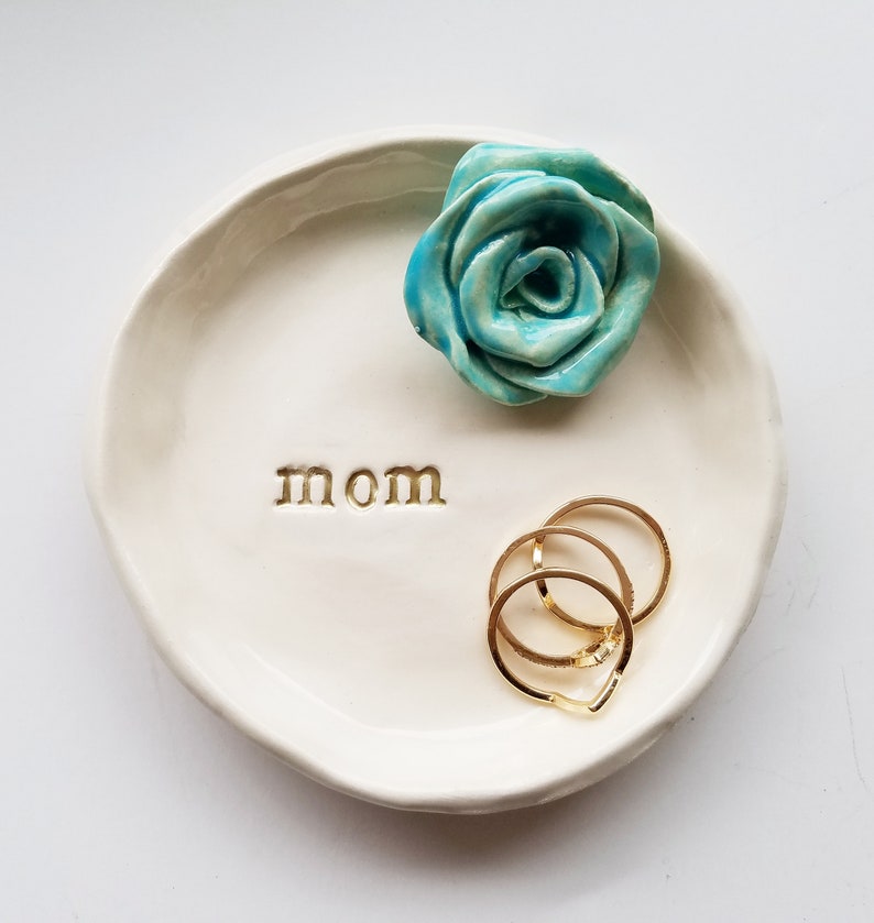 Mothers Day Gift Ceramic Dish/Trinket Dish Jewelry Dish/ Gift In Stock/With Handmade Rose Available In Your Colors image 3