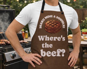 ¿Dónde está el delantal de carne? / Haz que el mío sea doble / Delantal divertido para hamburguesas / Regalo para asar a la parrilla