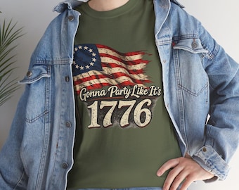 Camiseta "Gonna Party Like Its 1776" / Bandera desgastada de Betsy Ross / Camiseta patriótica vintage de EE. UU. / Camiseta del 4 de julio / Gildan 5000