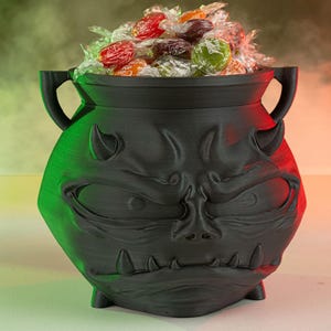 Serious Cauldron Candy Holder – 3D Printed Halloween Candy Bowl | Creepy Gothic Cauldron Dish, Haunted House Decor, Spooky Candy Holder