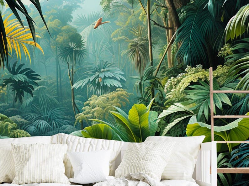 Tropical Jungle Peel and Stick Wallpaper – Lush Green Removable Mural ...