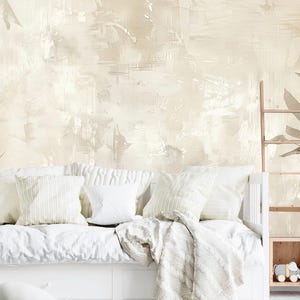 Beige Textured Botanical Peel and Stick Wallpaper – Minimalist Removable Mural for Living Room or Bedroom – Neutral Luxury Wall Decor