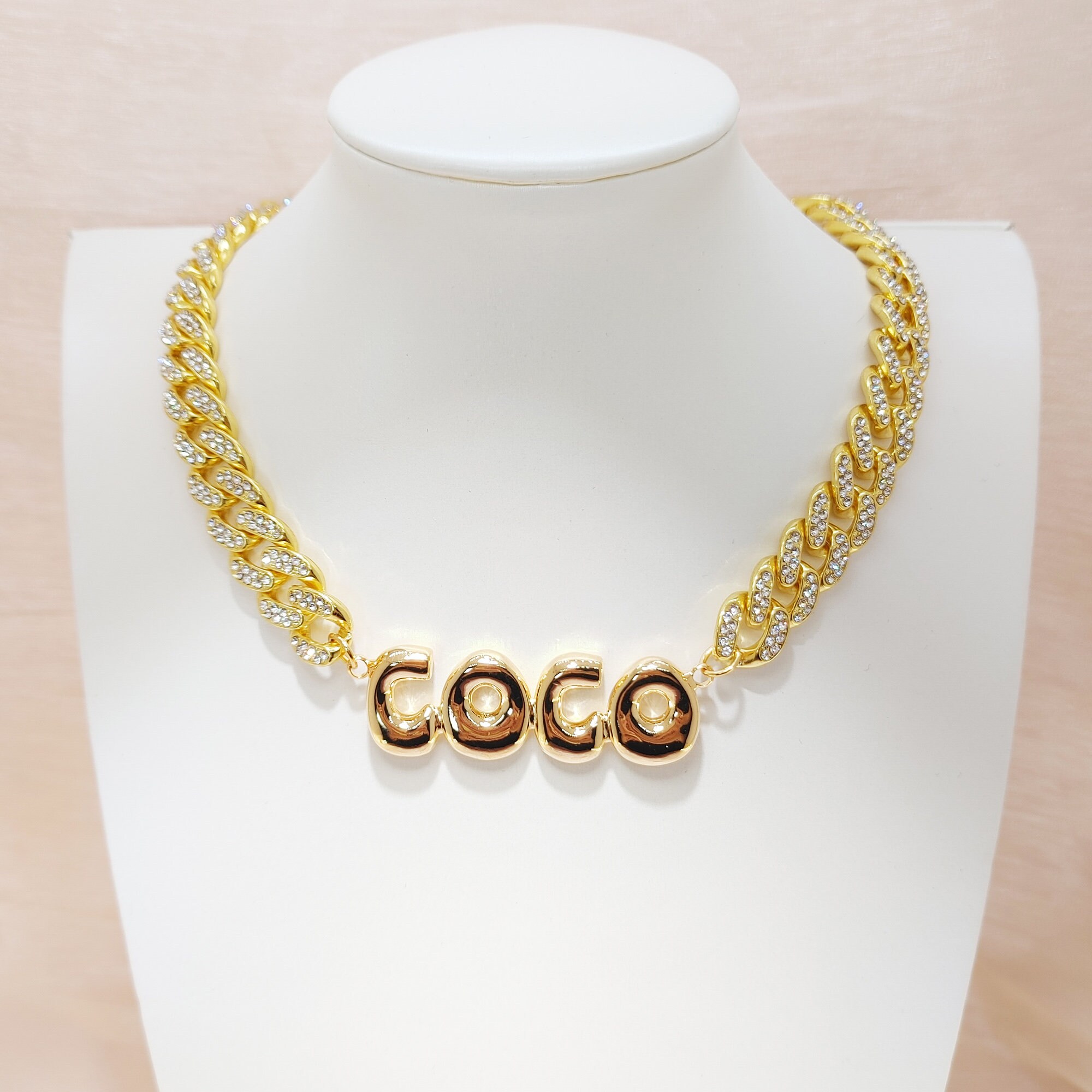 Personalized Bubble Letter Nameplate Necklace - Custom Name Choker | Popular Jewelry Gift for Her